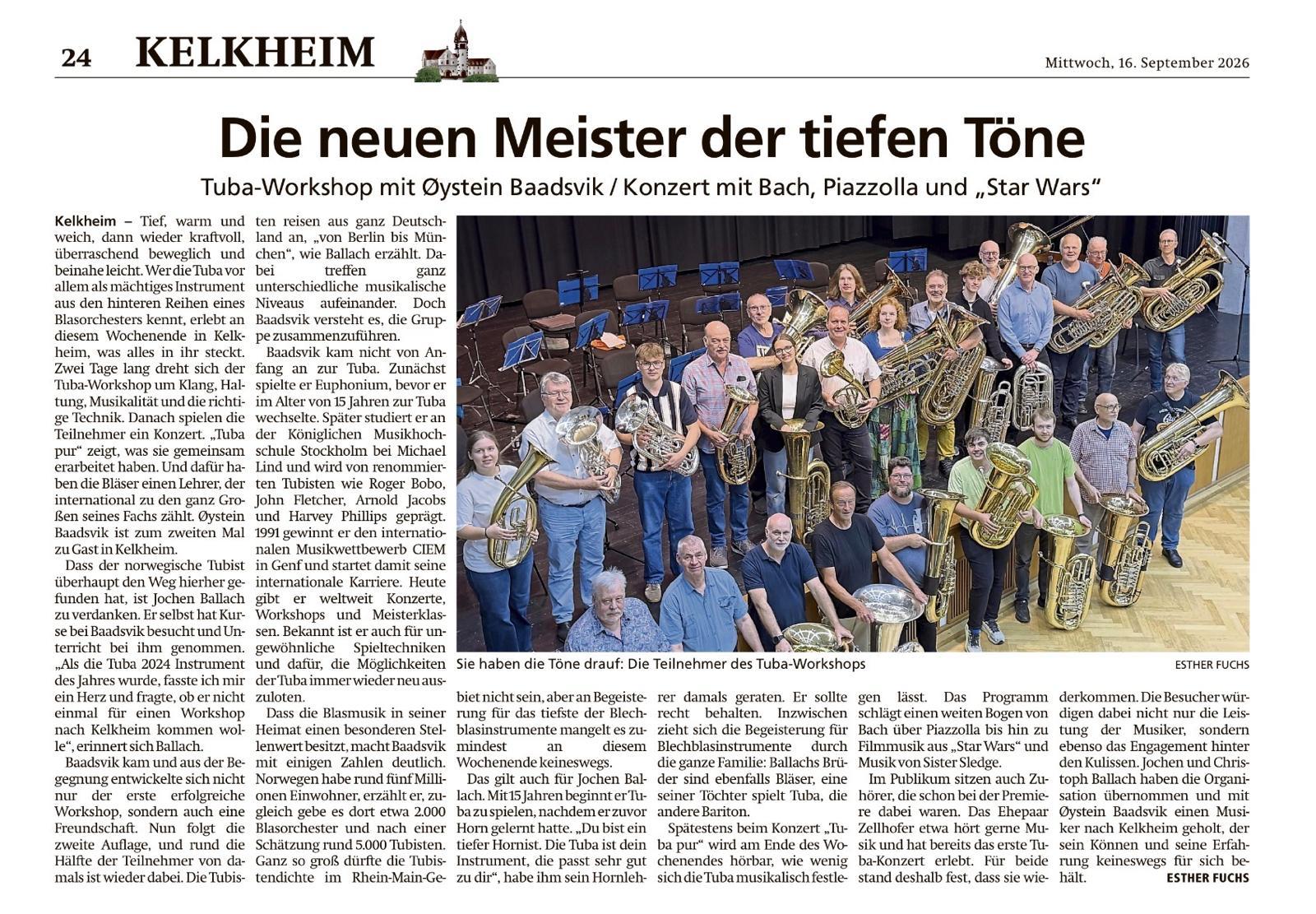 Bericht Höchster Kreisblatt - Tubaworkshop Kelkheim 2026